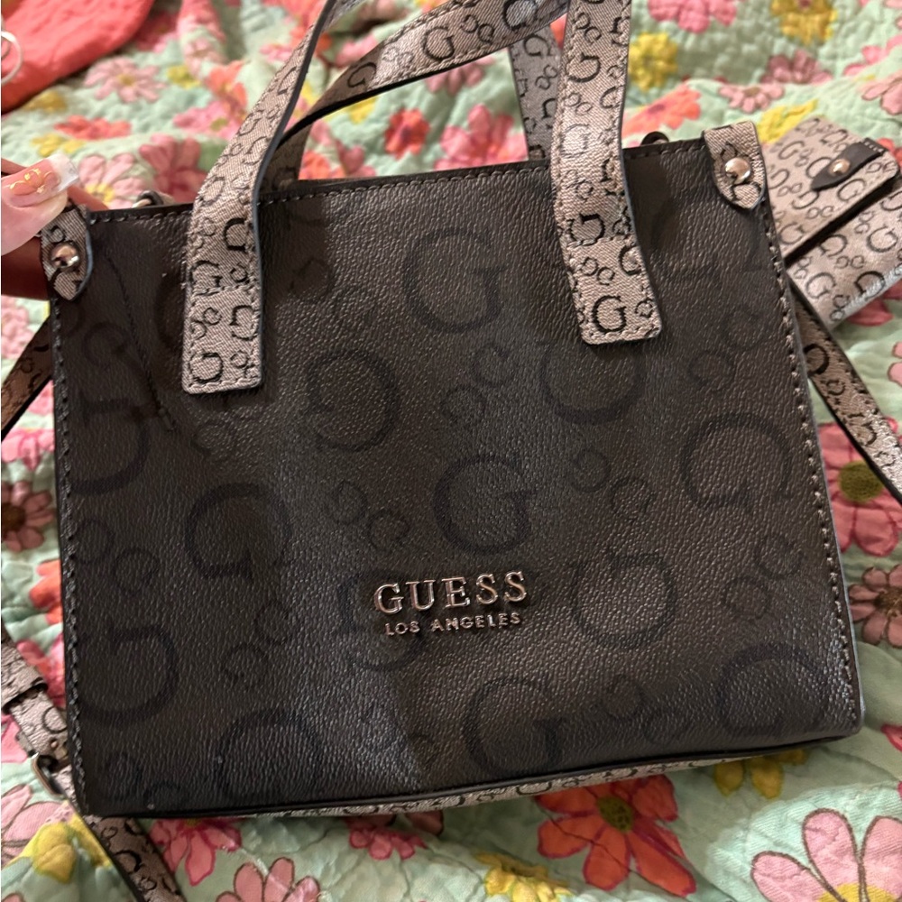 GUESS Black and Cream Mini Bag with GUESS matching wallet